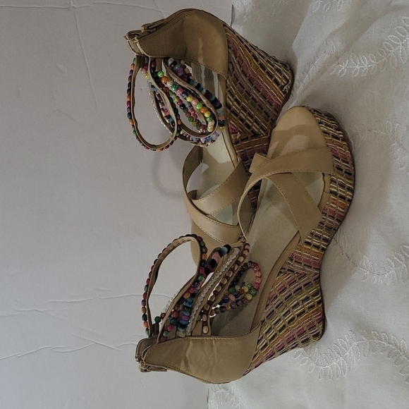 Getmorebeauty Women's Wedge Ankle Beaded Sandals Size 9 US EU Size 40 - Picture 1 of 7